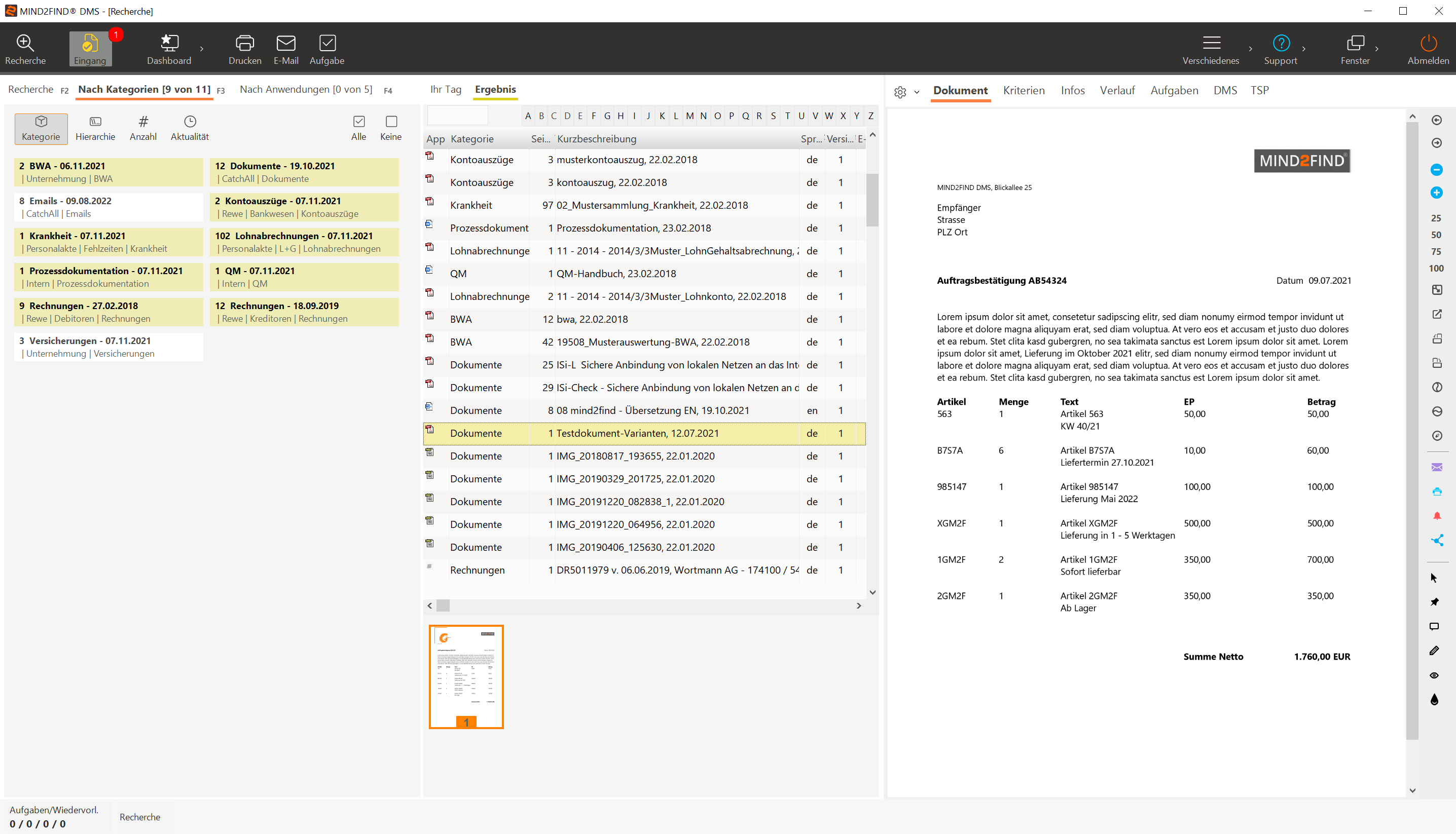 MIND2FIND - Research Module Category View